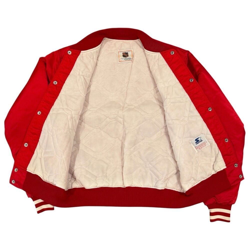 Vintage 80s Starter Detroit Red Wings Satin Bomber Jacket Large Made in USA NHL - Picture 3 of 7